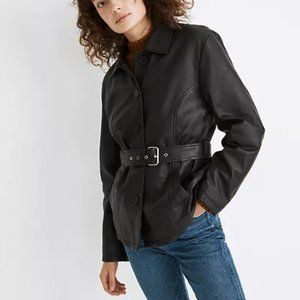 Deadwood Recycled Leather Tyra Tie-Waist Black Jacket